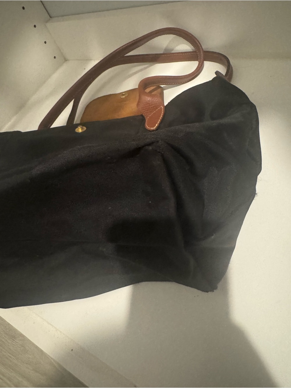 Longchamp Black Nylon Tote with Brown Leather Trim - Picture 8 of 9